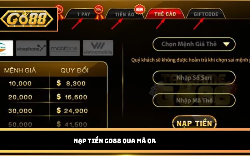 Nạp tiền Go88 qua mã QR